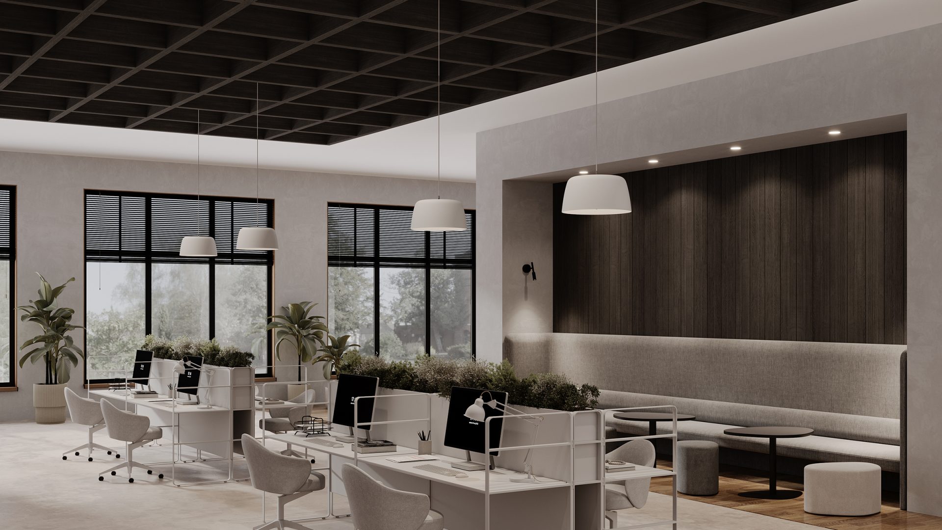 Open Framework Ceiling Grid - WoodGrain