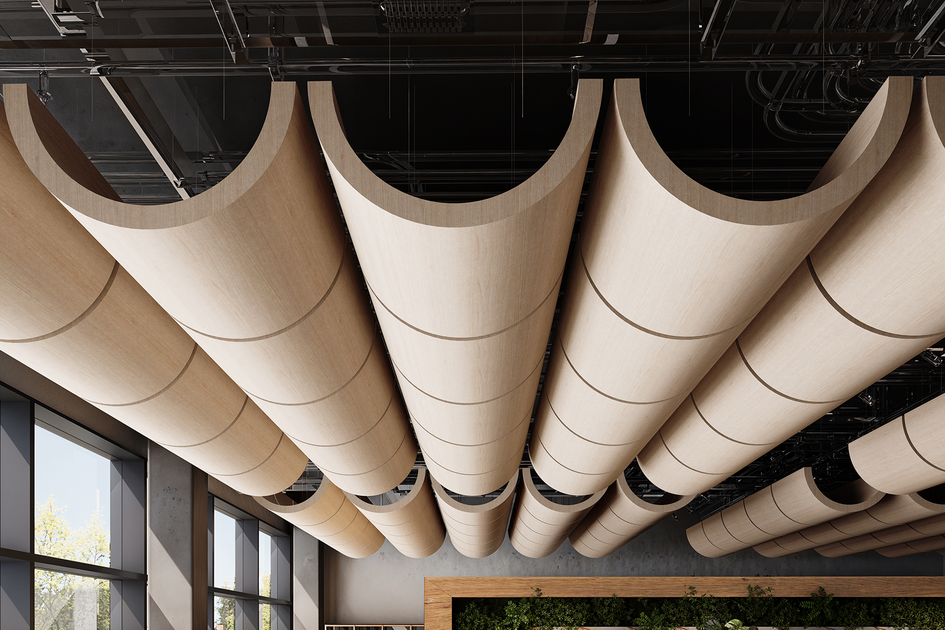 Swing Ceiling Clouds - WoodGrain